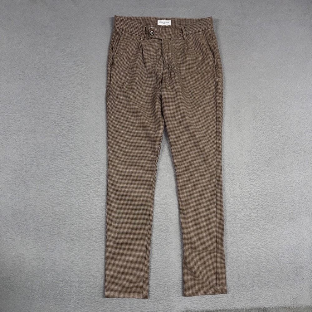 John Henric Pants Mens 31x30 Brown Houndstooth Slim Fit Stretch Chino Trousers